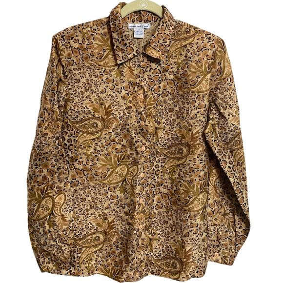 Women’s Vintage 90's Animal Print 100% Silk Blouse By Anna and Frank Size Medium - Picture 1 of 8